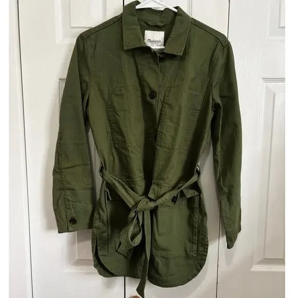 Madewell Green Tie Waist Military Style Jacket Size Small - Picture 2 of 10